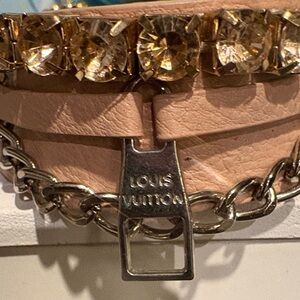 Louis Vuitton Beige Leather Bracelet with Gold and Silver Details Repurposed